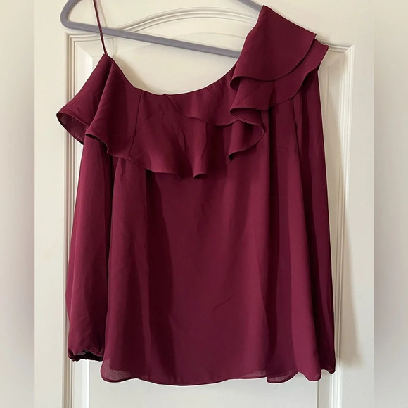 maette Tops - Maette Burgundy Polyester Drop Shoulder Blouse Women’s Size Small